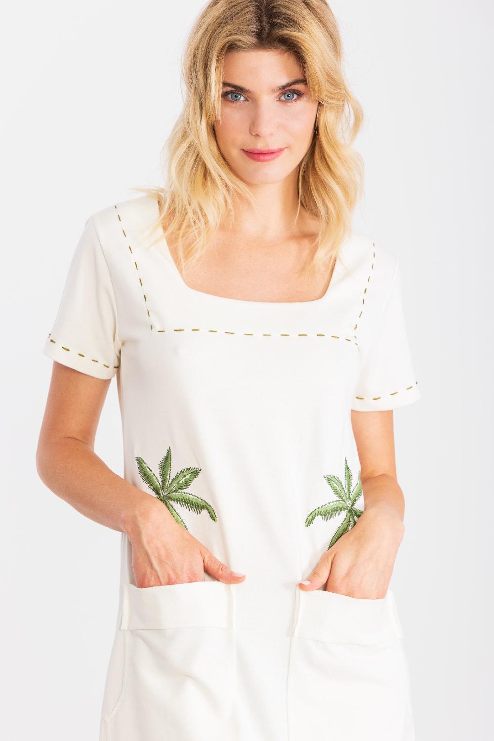 Lolitas&l Vestido Blanco Corto Algodon Bordado Palmeras LolitasyL