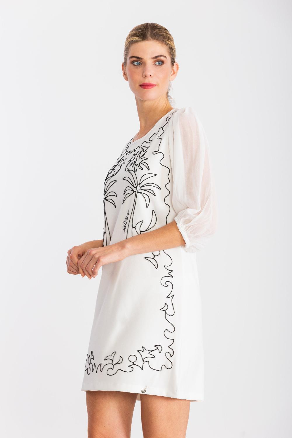 Lolitas&l Vestido Blanco Corto Bordado Contraste De Palmeras LolitasyL