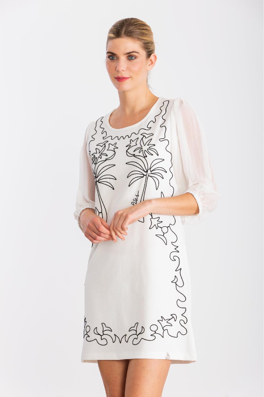 lolitas&l Vestido blanco corto bordado contraste de palmeras LolitasyL