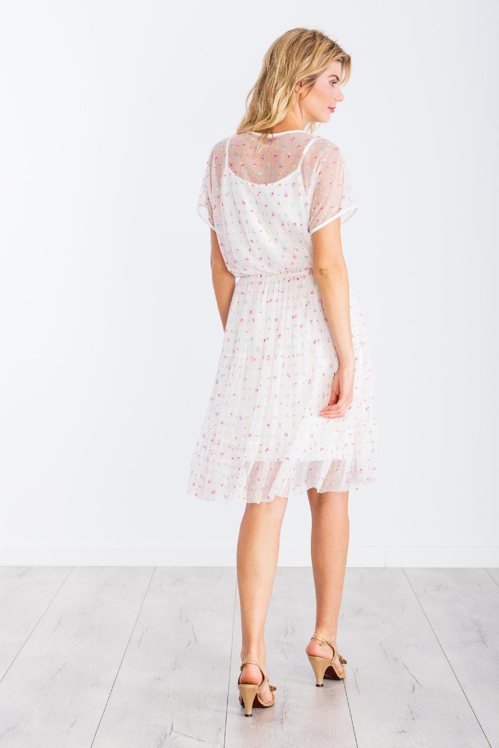 Lolitas&l Vestido Blanco Corto Translucido Estampado Flores LolitasyL