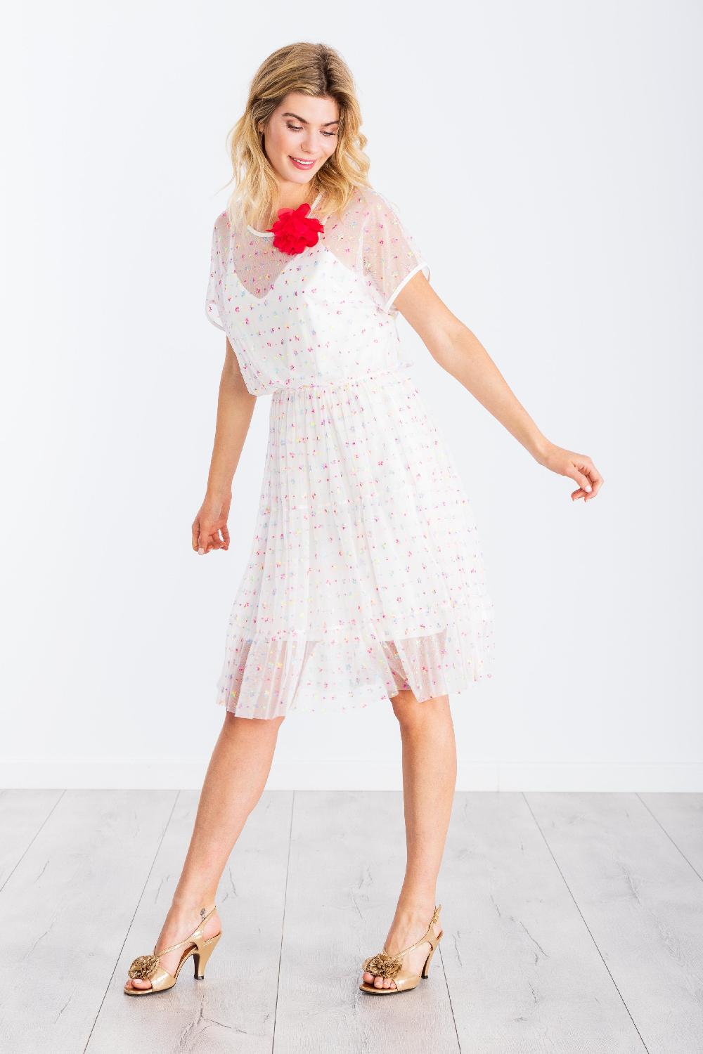 Lolitas&l Vestido Blanco Corto Translucido Estampado Flores LolitasyL