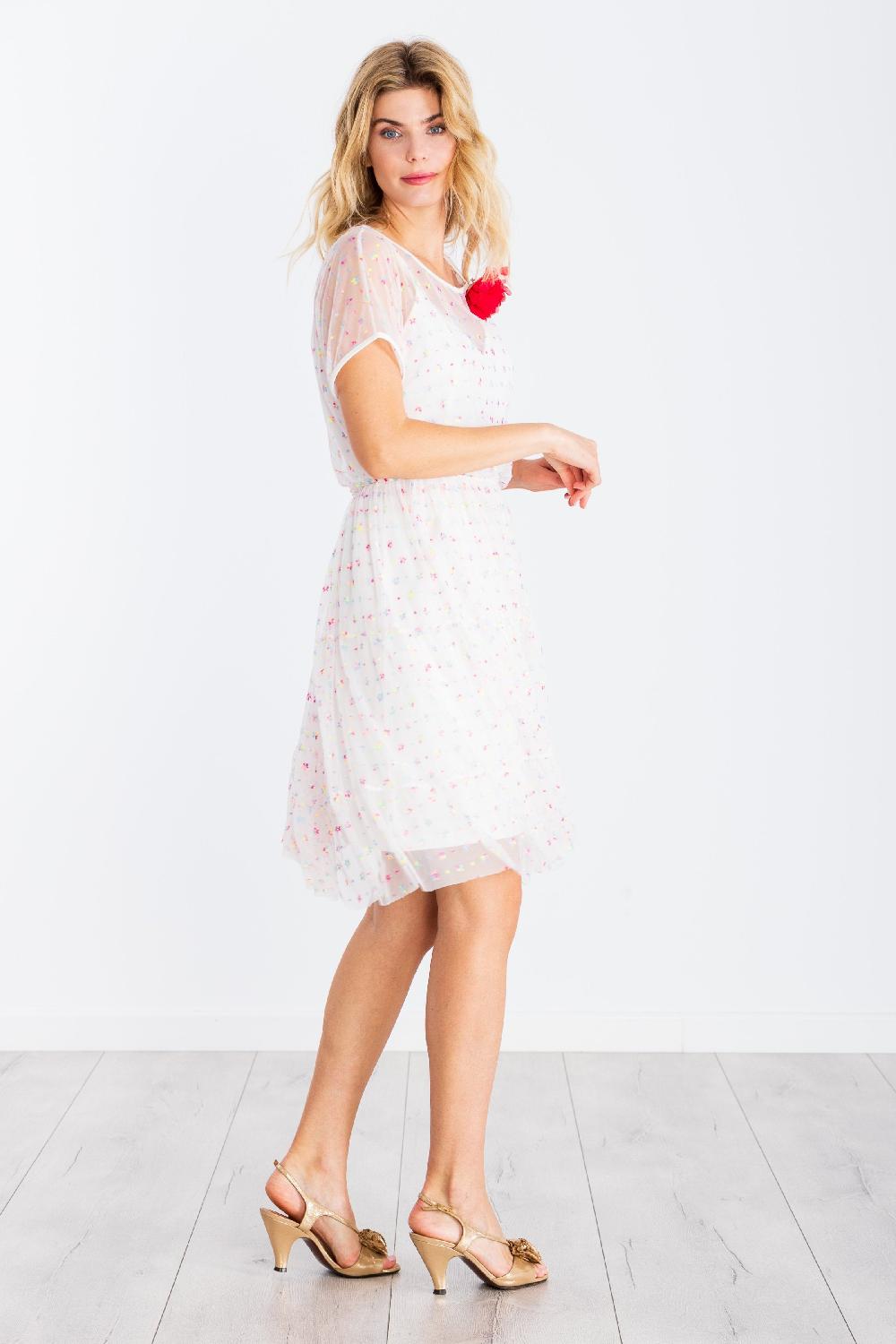 Lolitas&l Vestido Blanco Corto Translucido Estampado Flores LolitasyL