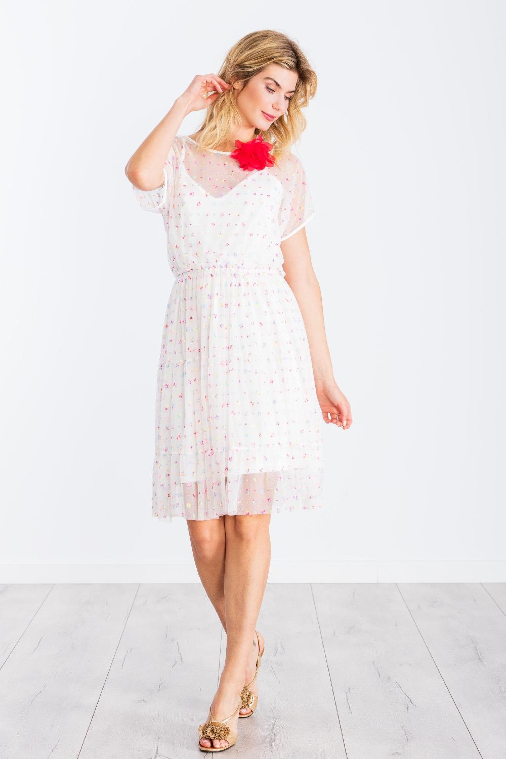 lolitas&l Vestido blanco corto translucido estampado flores LolitasyL