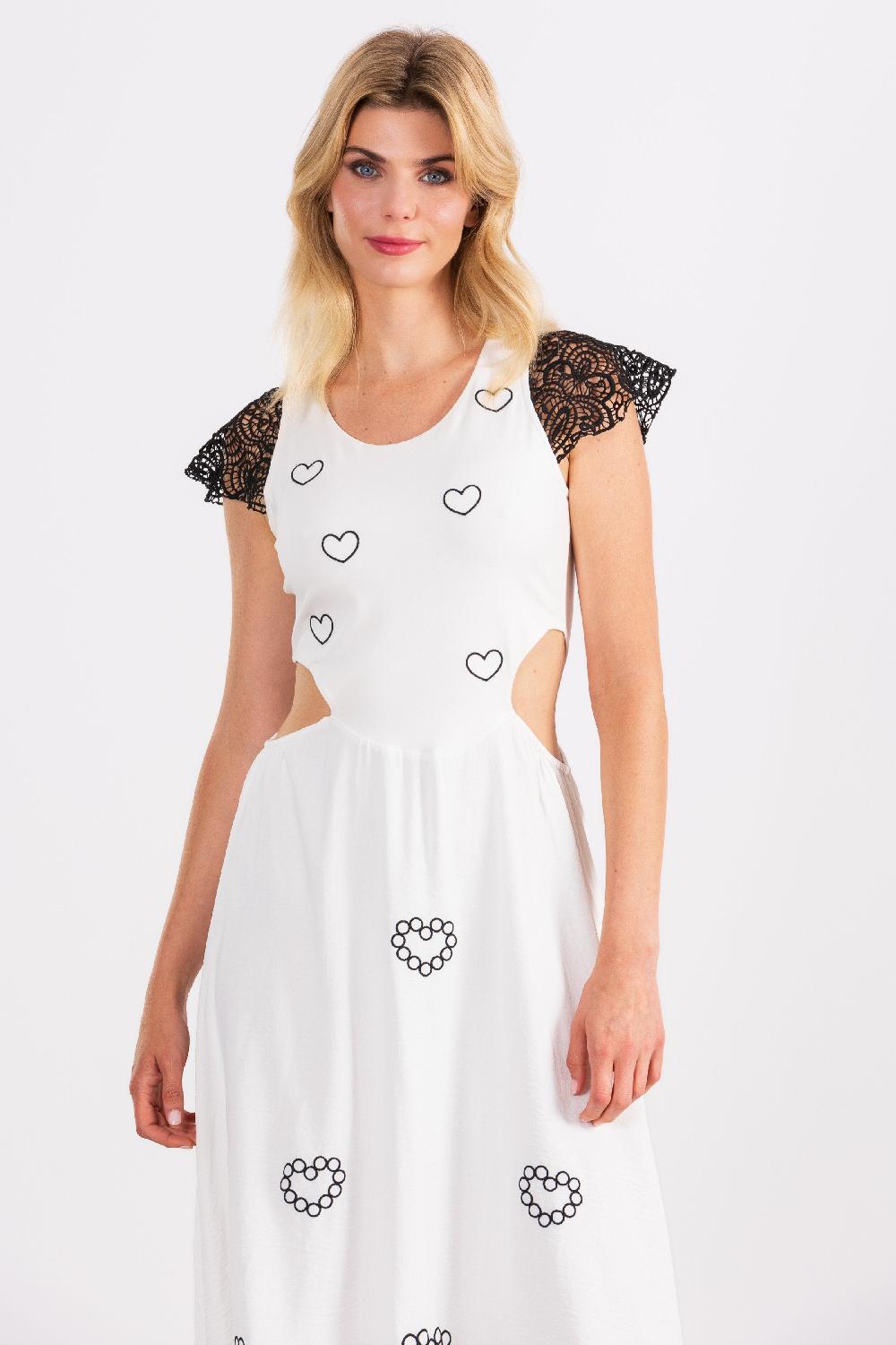 Lolitas&l Vestido Blanco Largo Bordado Corazones Con Mangas De Grogre LolitasyL