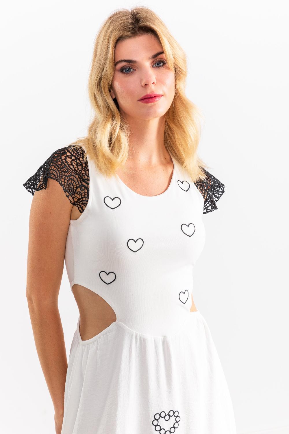 Lolitas&l Vestido Blanco Largo Bordado Corazones Con Mangas De Grogre LolitasyL