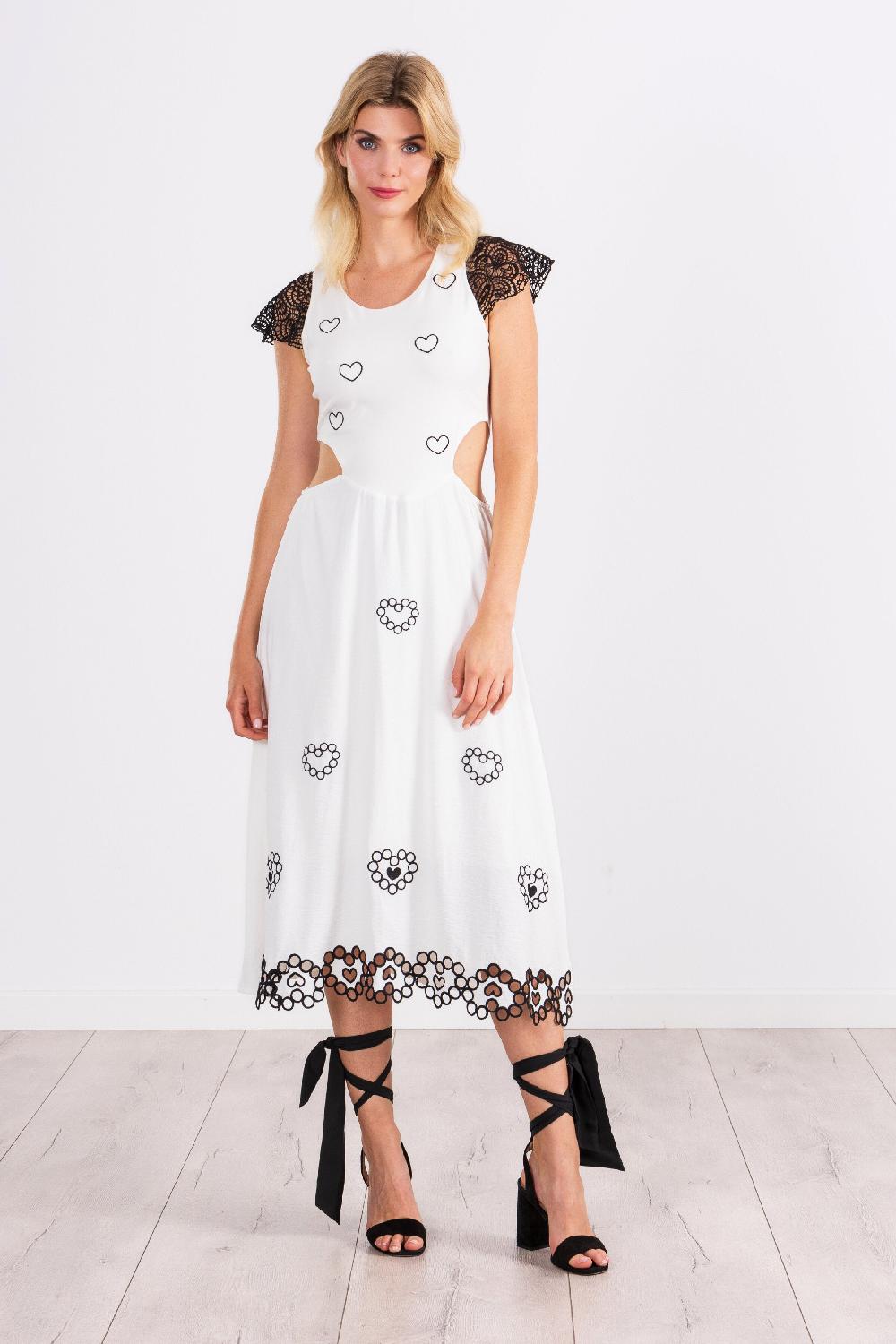 lolitas&l Vestido blanco largo bordado corazones con mangas de grogre LolitasyL