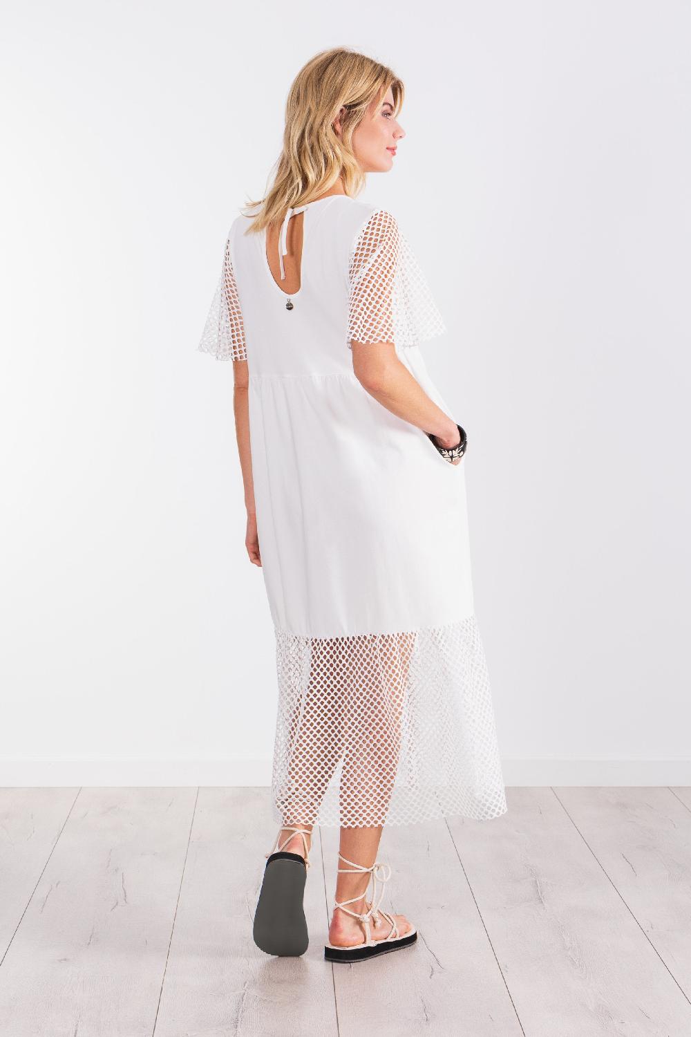 Lolitas&l Vestido Blanco Largo Mixto Con Rejilla Y Algodon LolitasyL