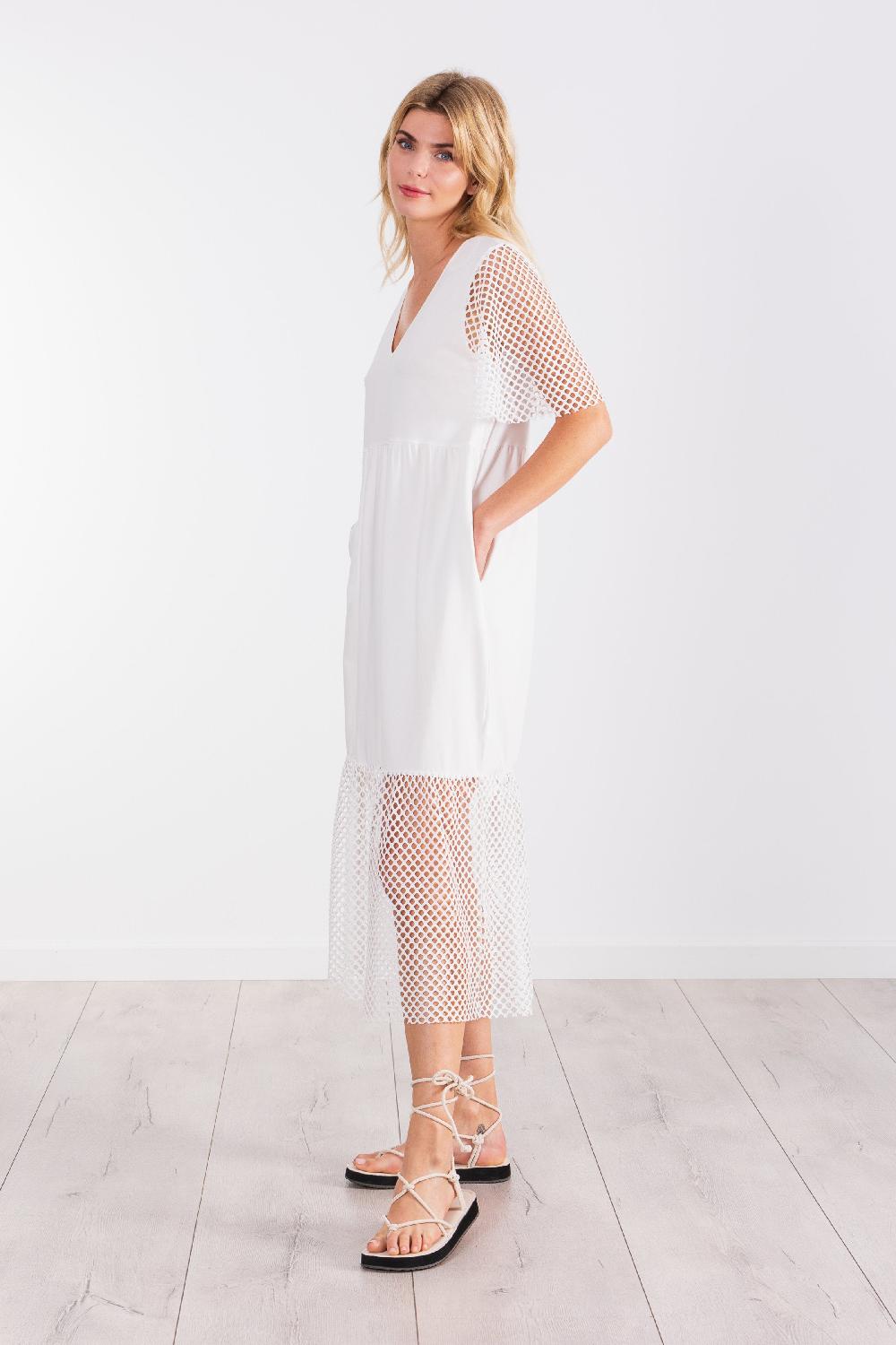 Lolitas&l Vestido Blanco Largo Mixto Con Rejilla Y Algodon LolitasyL