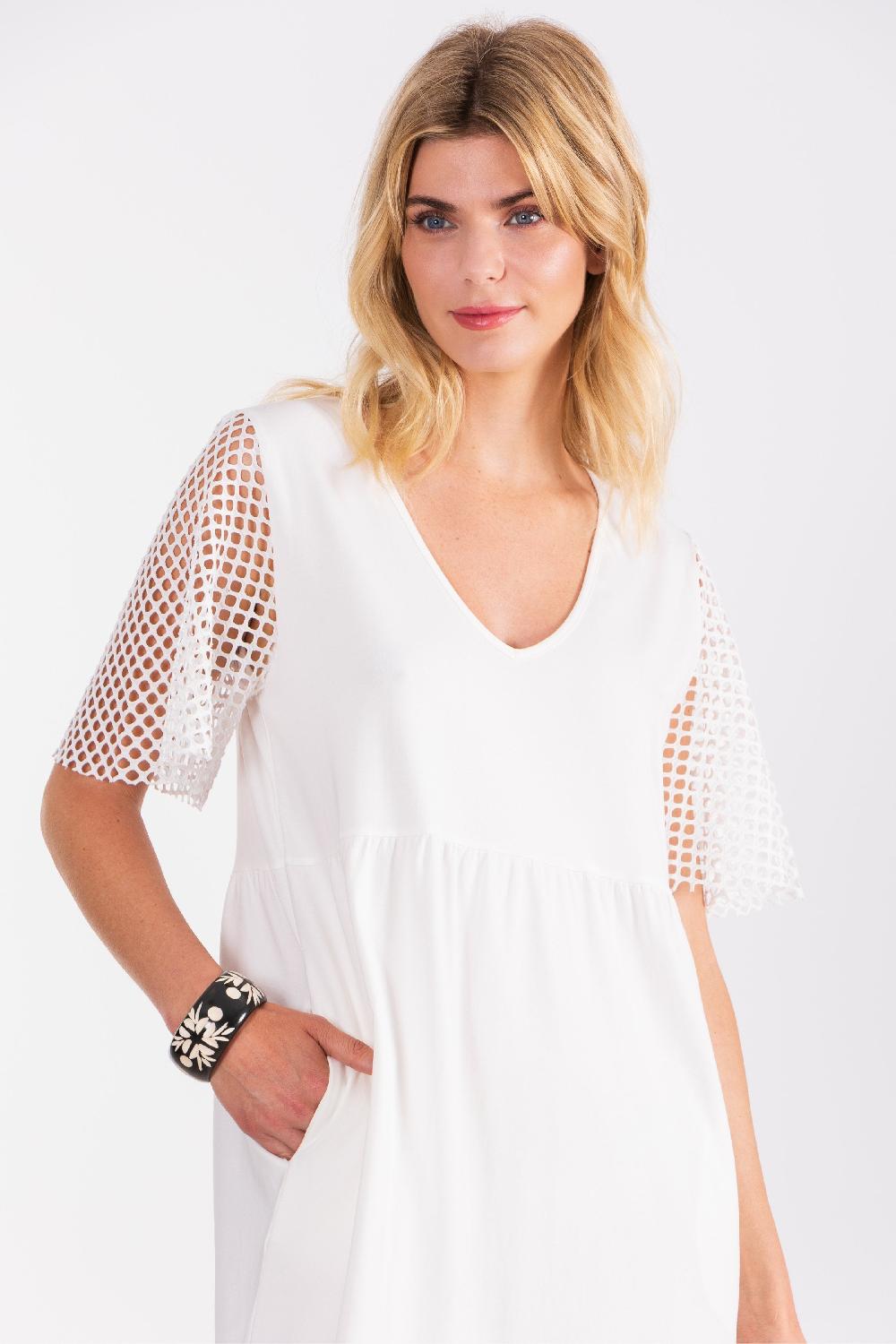 Lolitas&l Vestido Blanco Largo Mixto Con Rejilla Y Algodon LolitasyL