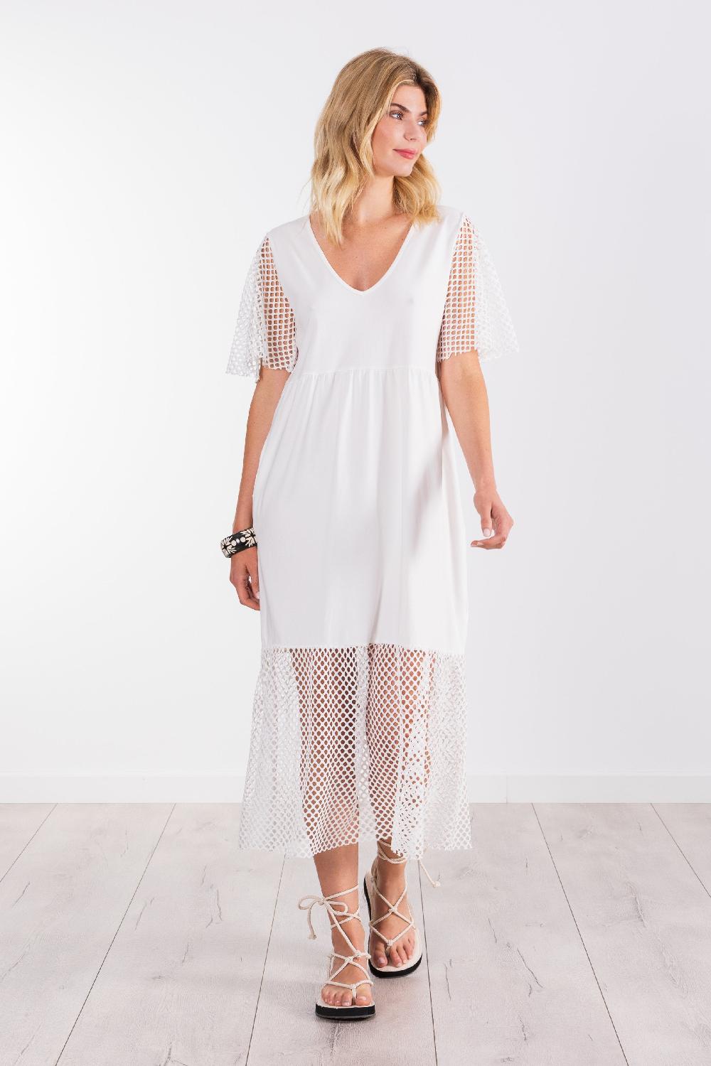 lolitas&l Vestido blanco largo mixto con rejilla y algodon LolitasyL