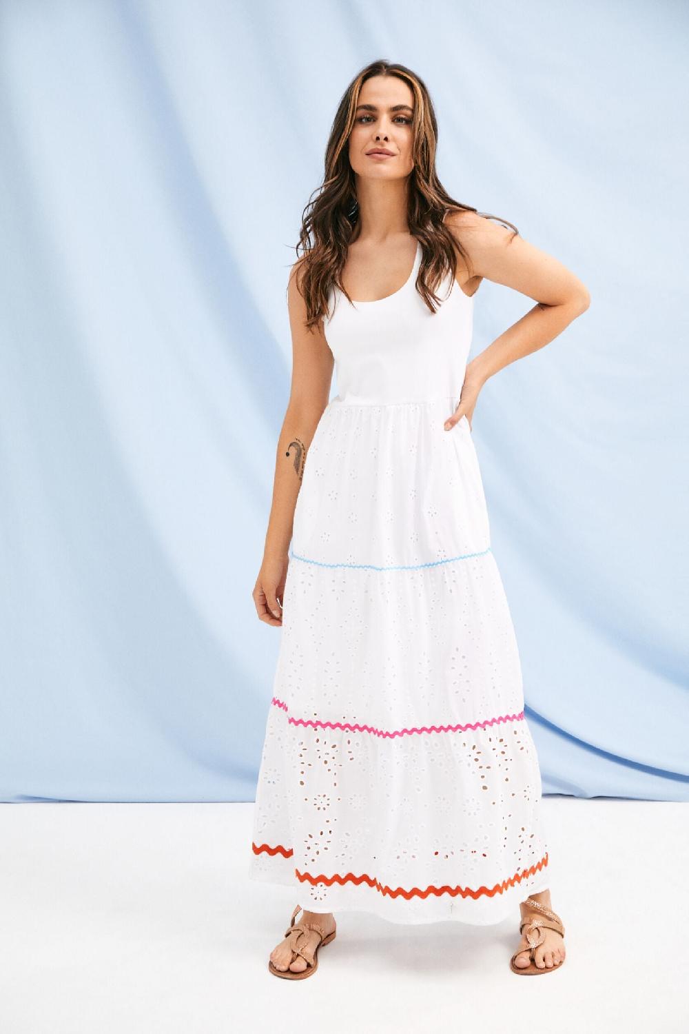 lolitas&l Vestido blanco largo sin mangas con picueta y grogre Lolitas&L