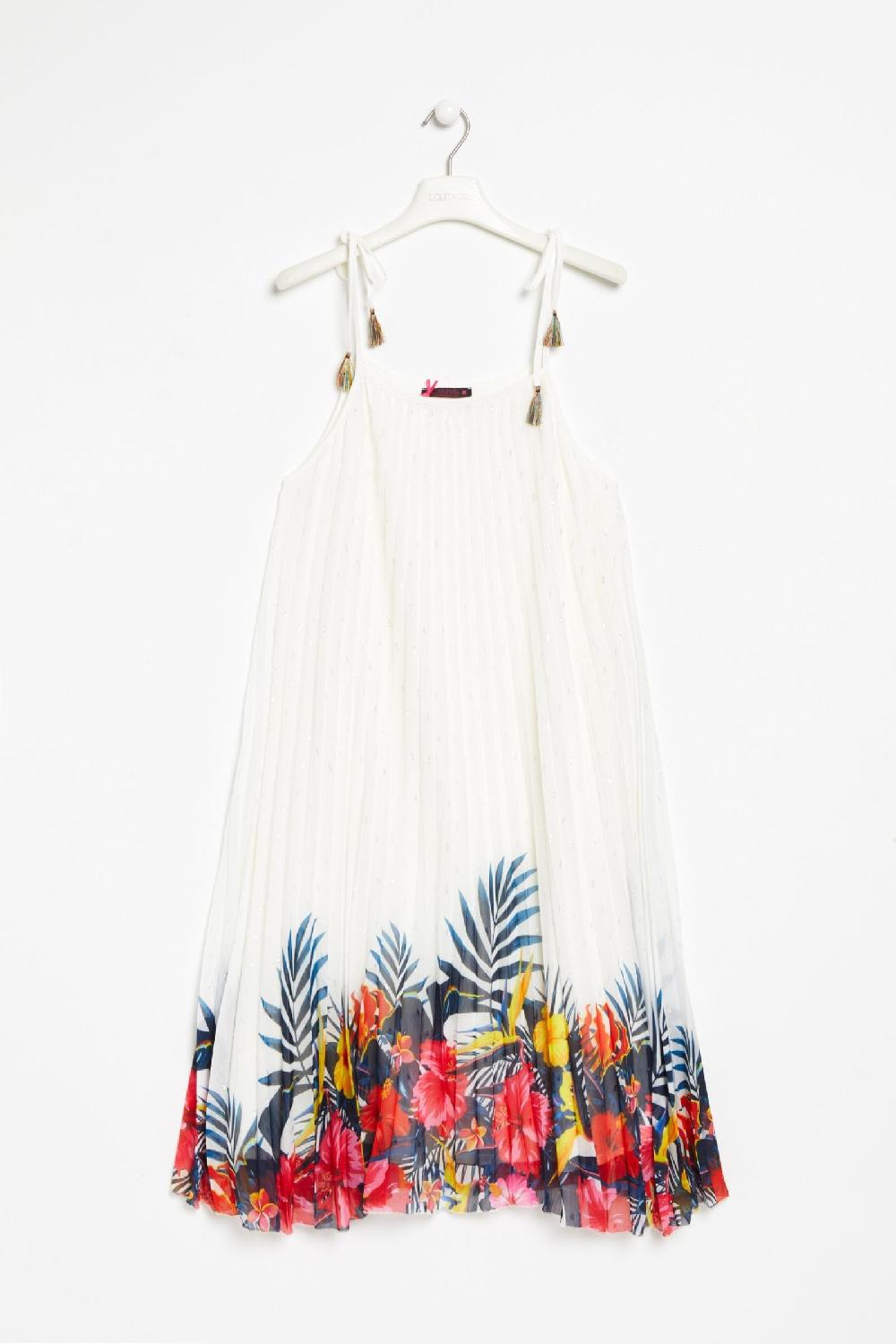 Lolitas&l Vestido Blanco Plisado Con Estampado Caribe Lolitas&L