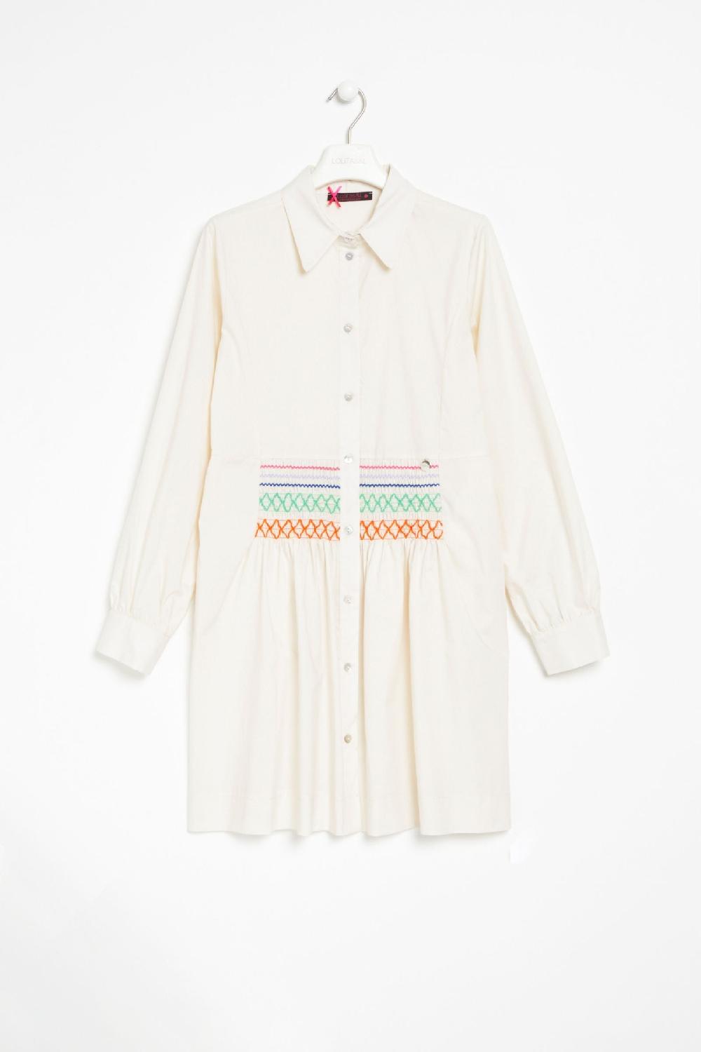 Lolitas&l Vestido Camisero Beige Claro Con Bordado Nido De Abeja Lolitas&L