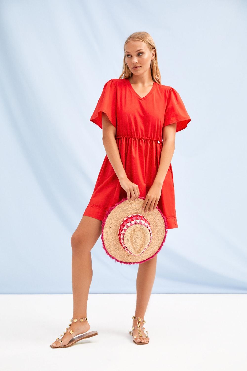 lolitas&l Vestido coral corto escote pico con goma en la cintura Lolitas&L