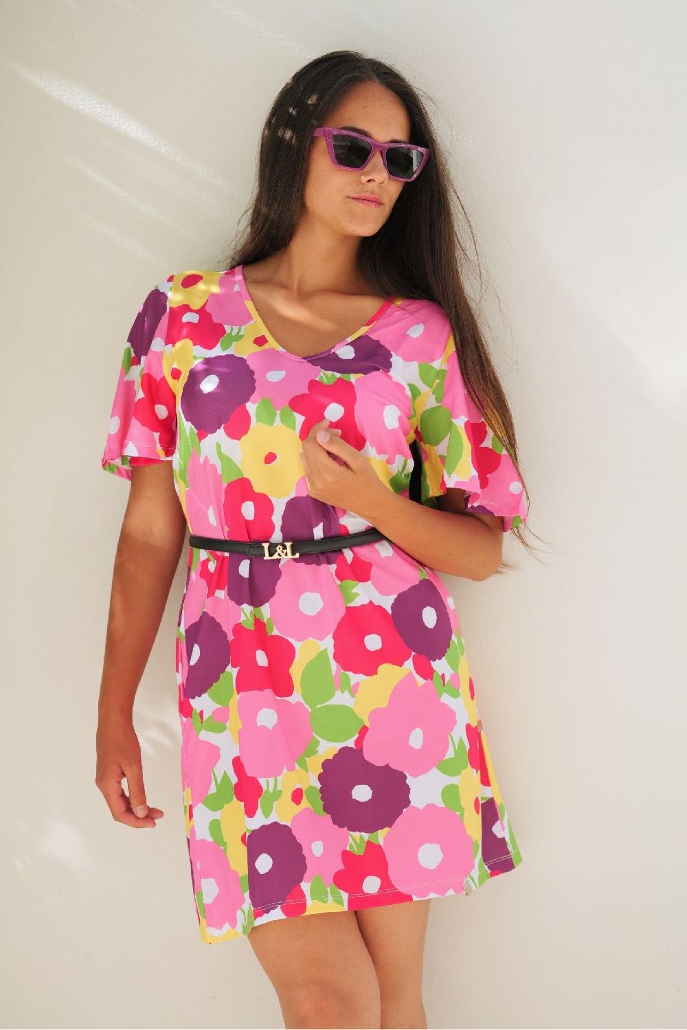 Lolitas&l Vestido Corto Estampado Garden Rosa Escote Pico Lolitas&L