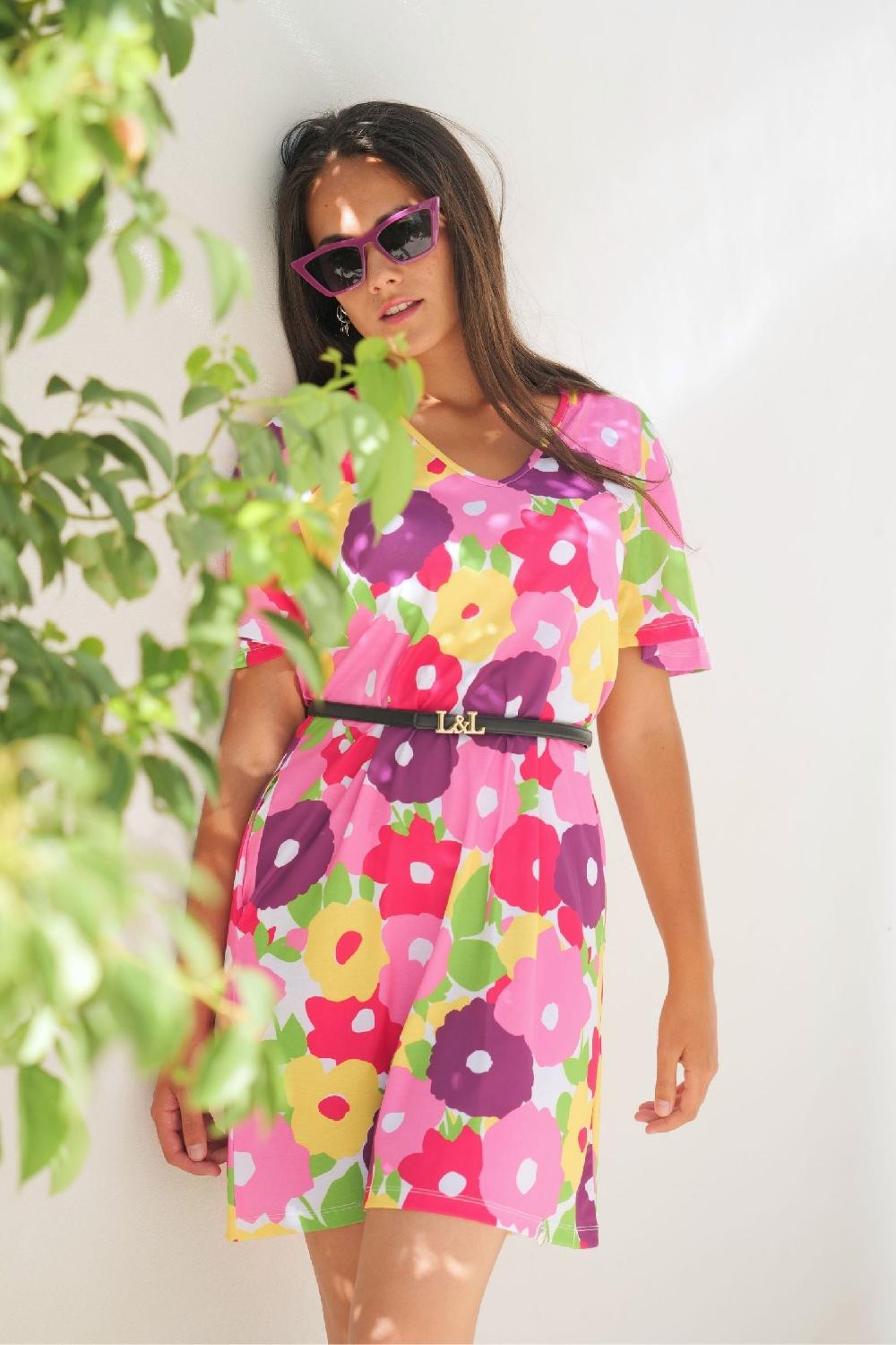 Lolitas&l Vestido Corto Estampado Garden Rosa Escote Pico Lolitas&L