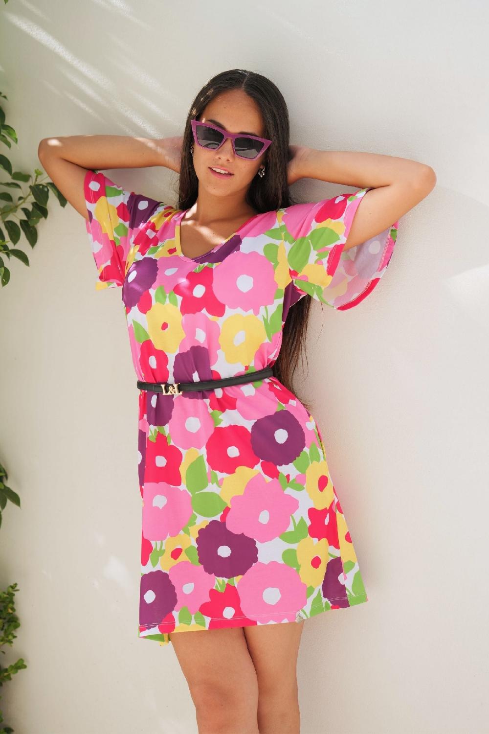 lolitas&l Vestido corto estampado garden rosa escote pico Lolitas&L