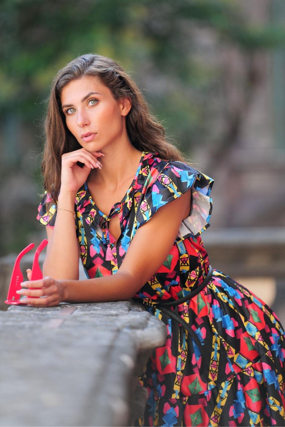 Lolitas&l Vestido Estampado Etnico Sisa Con Volantes Lolitas&L