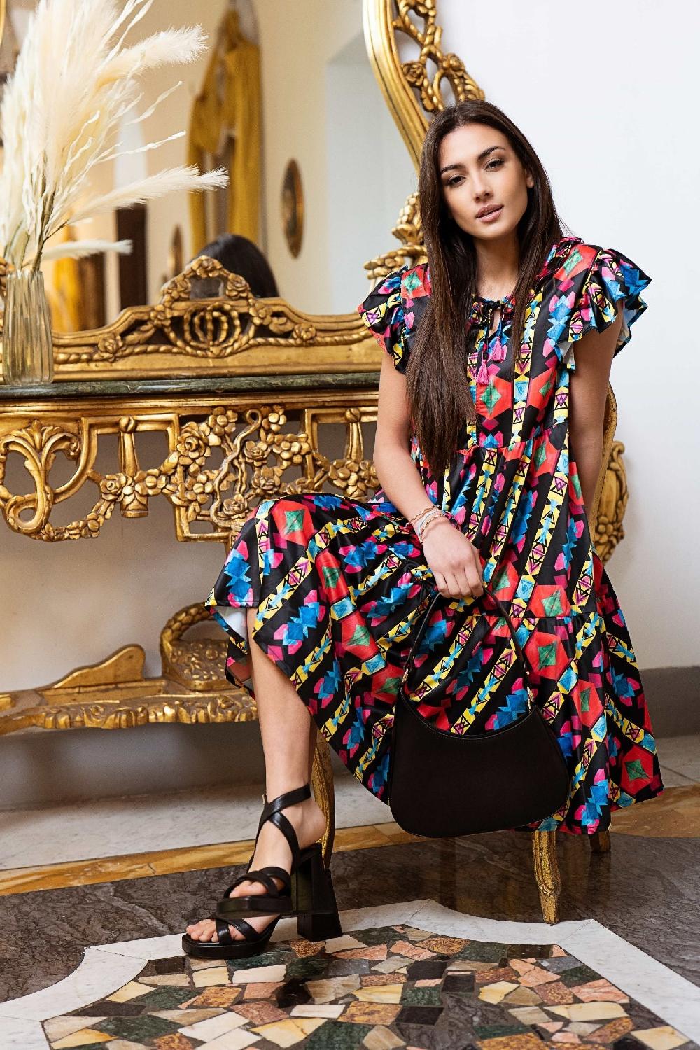 Lolitas&l Vestido Estampado Etnico Sisa Con Volantes Lolitas&L