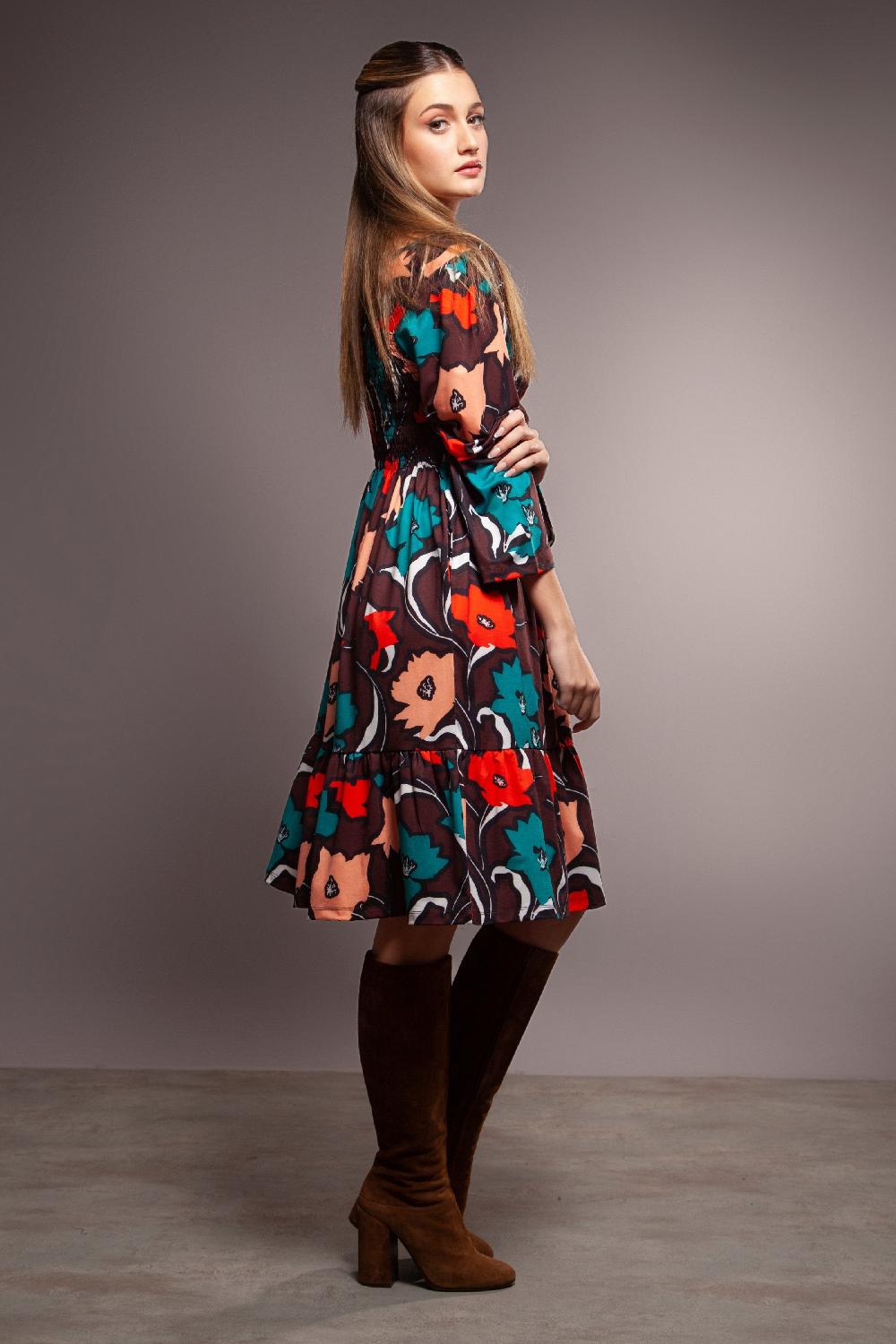 Lolitas&l Vestido Estampado Flores Pecho Nido De Abeja Lolitas&L