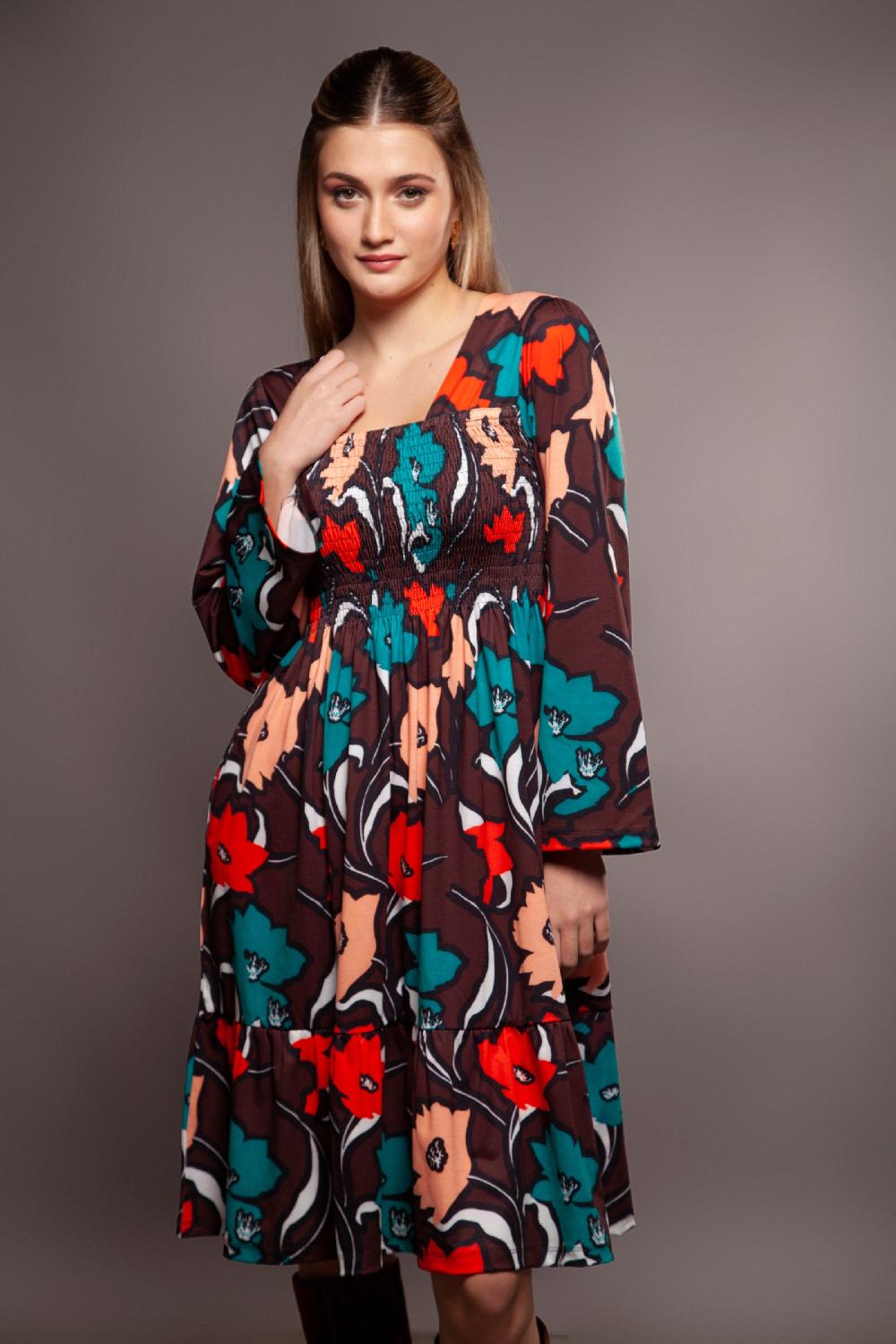 Lolitas&l Vestido Estampado Flores Pecho Nido De Abeja Lolitas&L