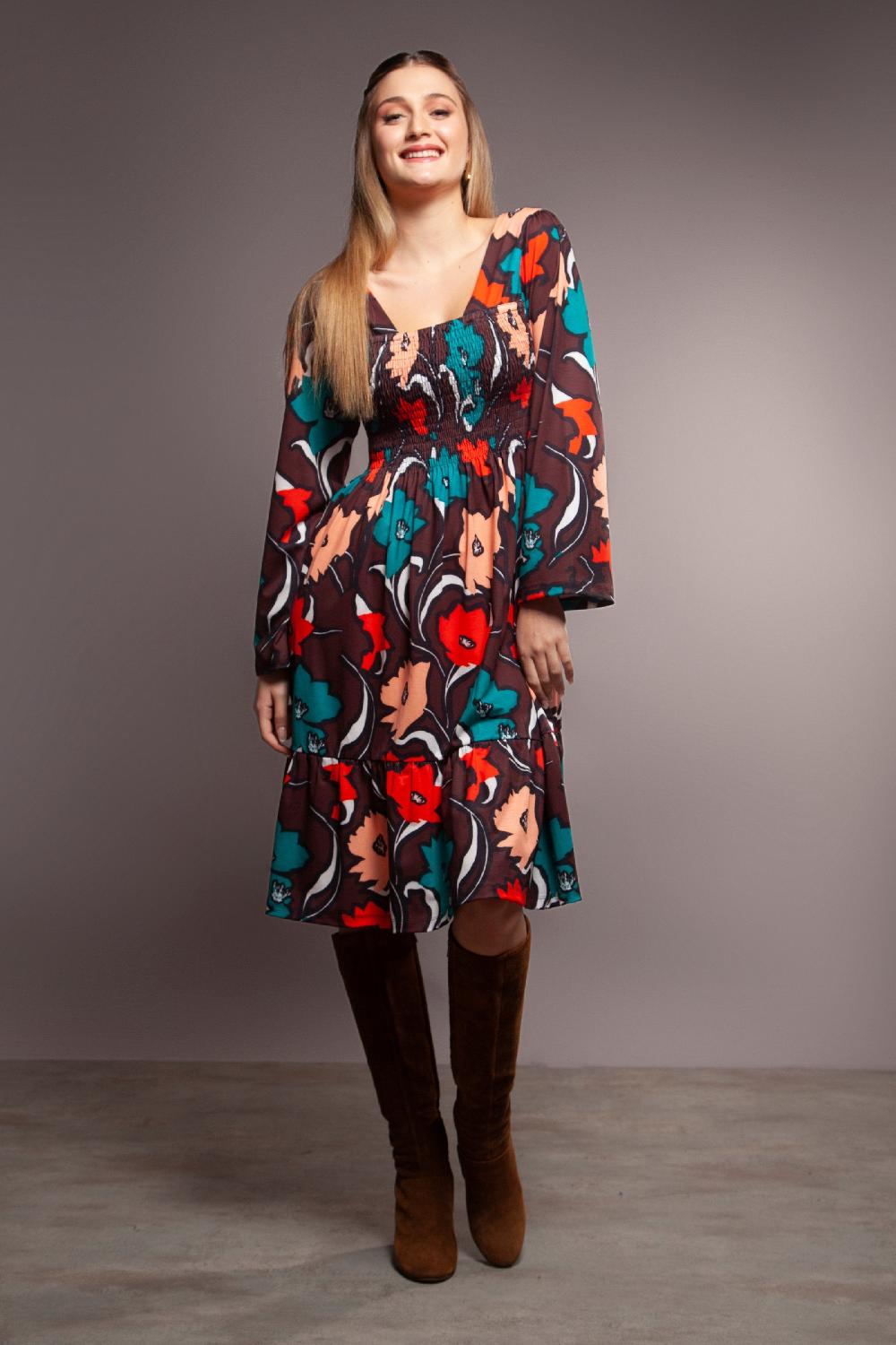 lolitas&l Vestido estampado flores pecho nido de abeja Lolitas&L