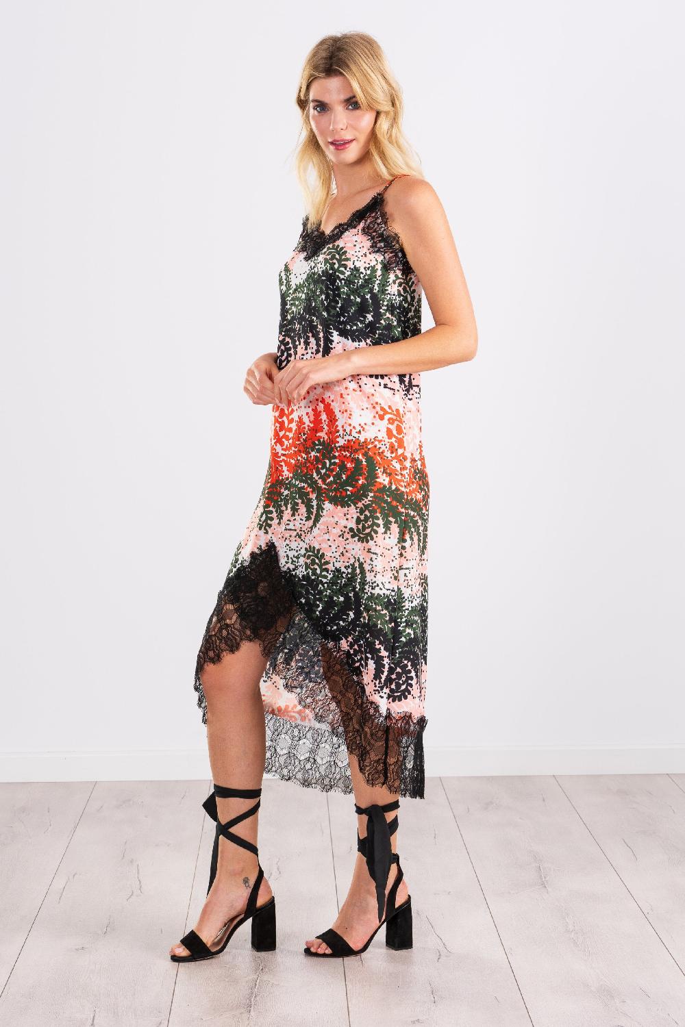 Lolitas&l Vestido Estampado Leaves Largo De Tirantes Con Puntilla LolitasyL