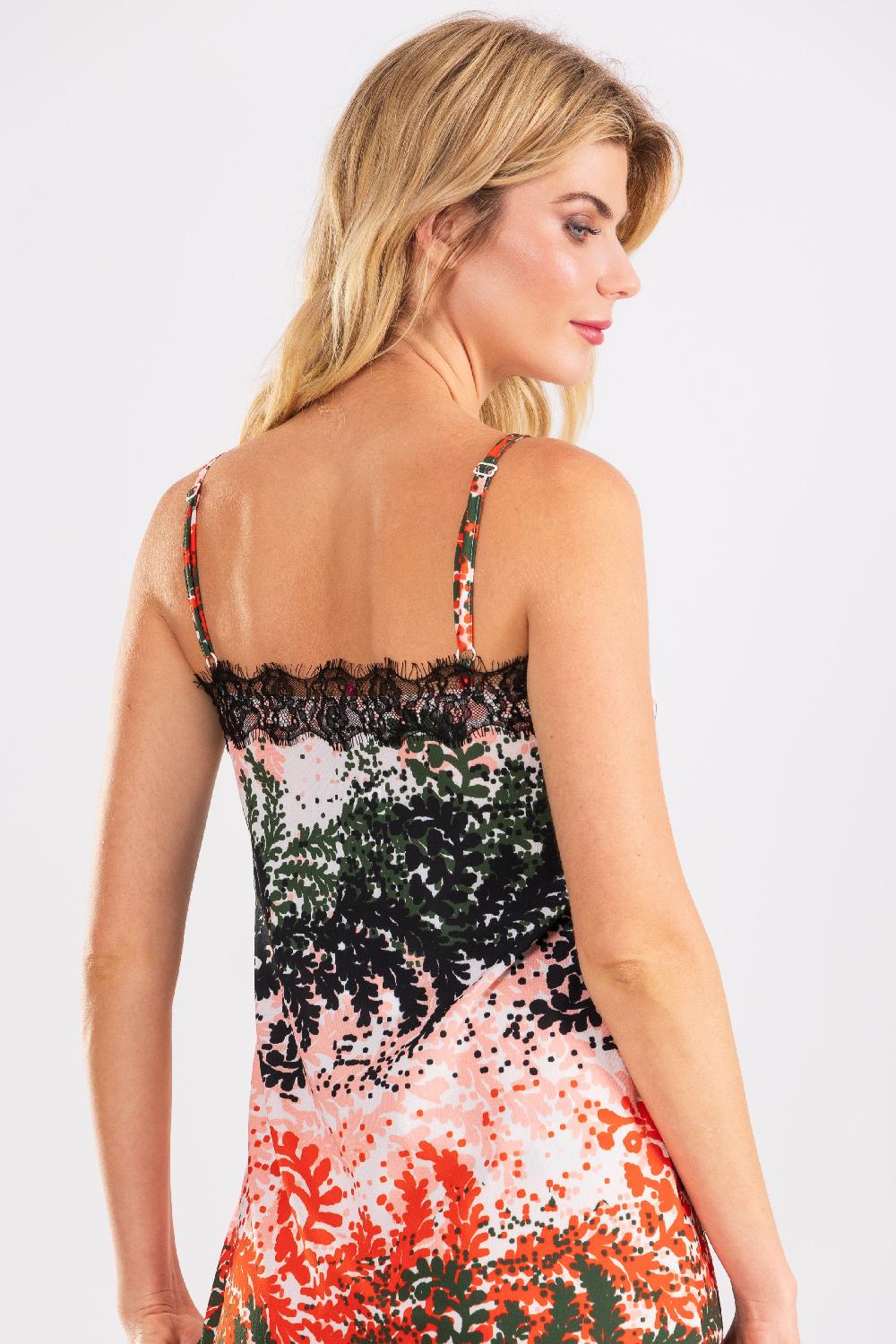 Lolitas&l Vestido Estampado Leaves Largo De Tirantes Con Puntilla LolitasyL