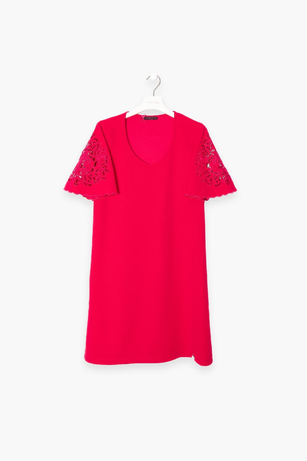 Lolitas&l Vestido Fucsia Corto Con Bordado En Manga Al Codo LolitasyL