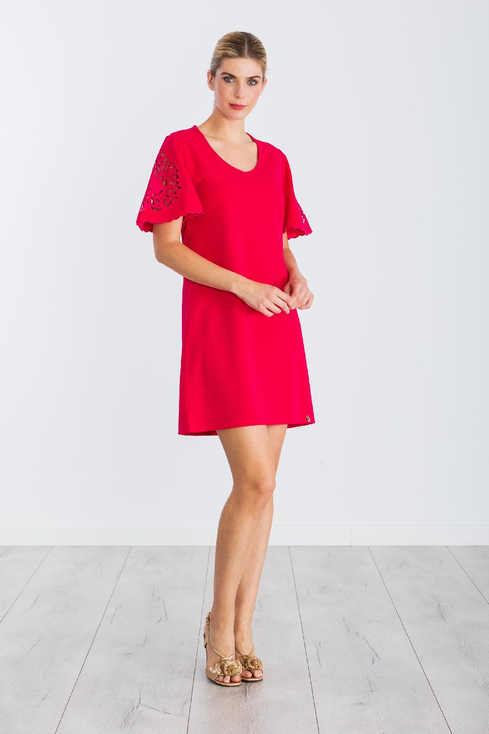 lolitas&l Vestido Fucsia corto con bordado en manga al codo LolitasyL