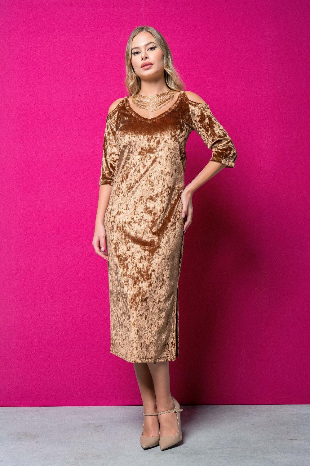 lolitas&l Vestido gold largo terciopelo hombro descubierto LolitasyL