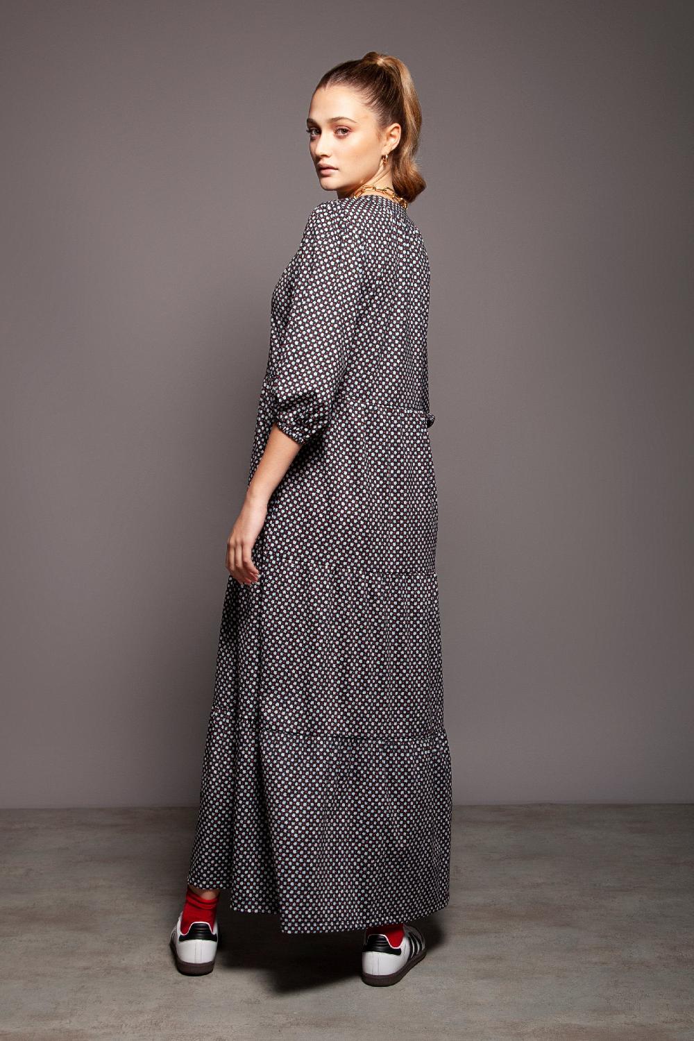 Lolitas&l Vestido Largo Estampado Topos Fondo Negro Lolitas&L