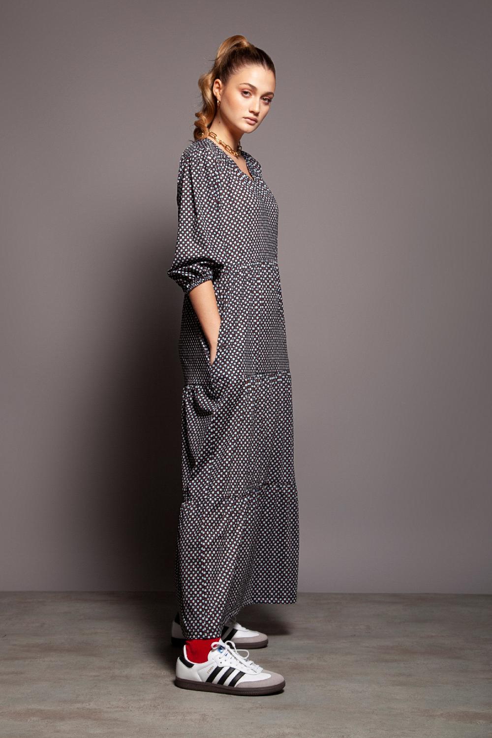 Lolitas&l Vestido Largo Estampado Topos Fondo Negro Lolitas&L