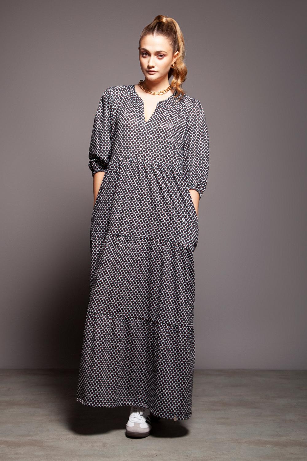 Lolitas&l Vestido Largo Estampado Topos Fondo Negro Lolitas&L