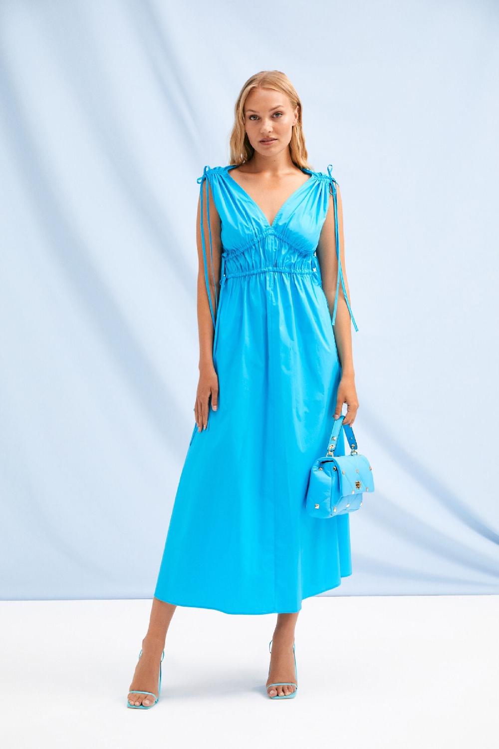 lolitas&l Vestido largo turquesa recogido en el pecho de tirantes LolitasyL