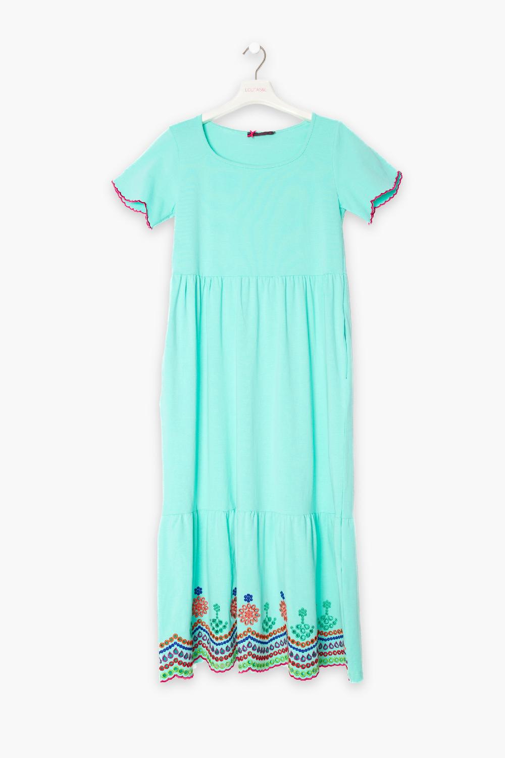 Lolitas&l Vestido Largo Verde Menta Con Bordado Multicolor LolitasyL