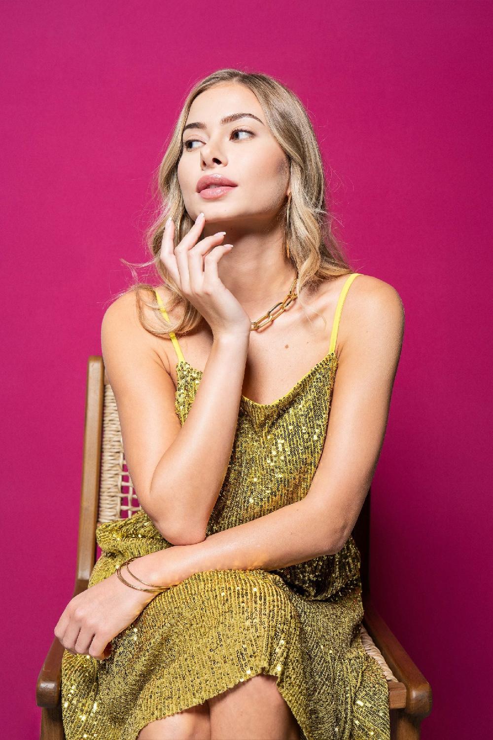 Lolitas&l Vestido Lentejuelas Dorado Con Tirantes Corto