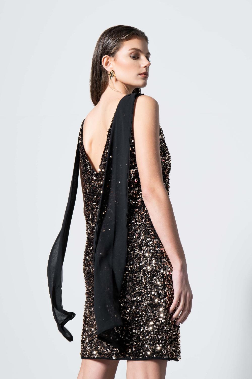 Lolitas&l Vestido Marrón Corto Lentejuelas Con Capa De Gasa LolitasyL