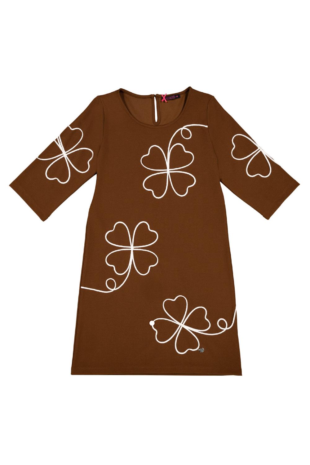 Lolitas&l Vestido Marron Maxi Con Bordado Flor En Contraste Lolitas&L