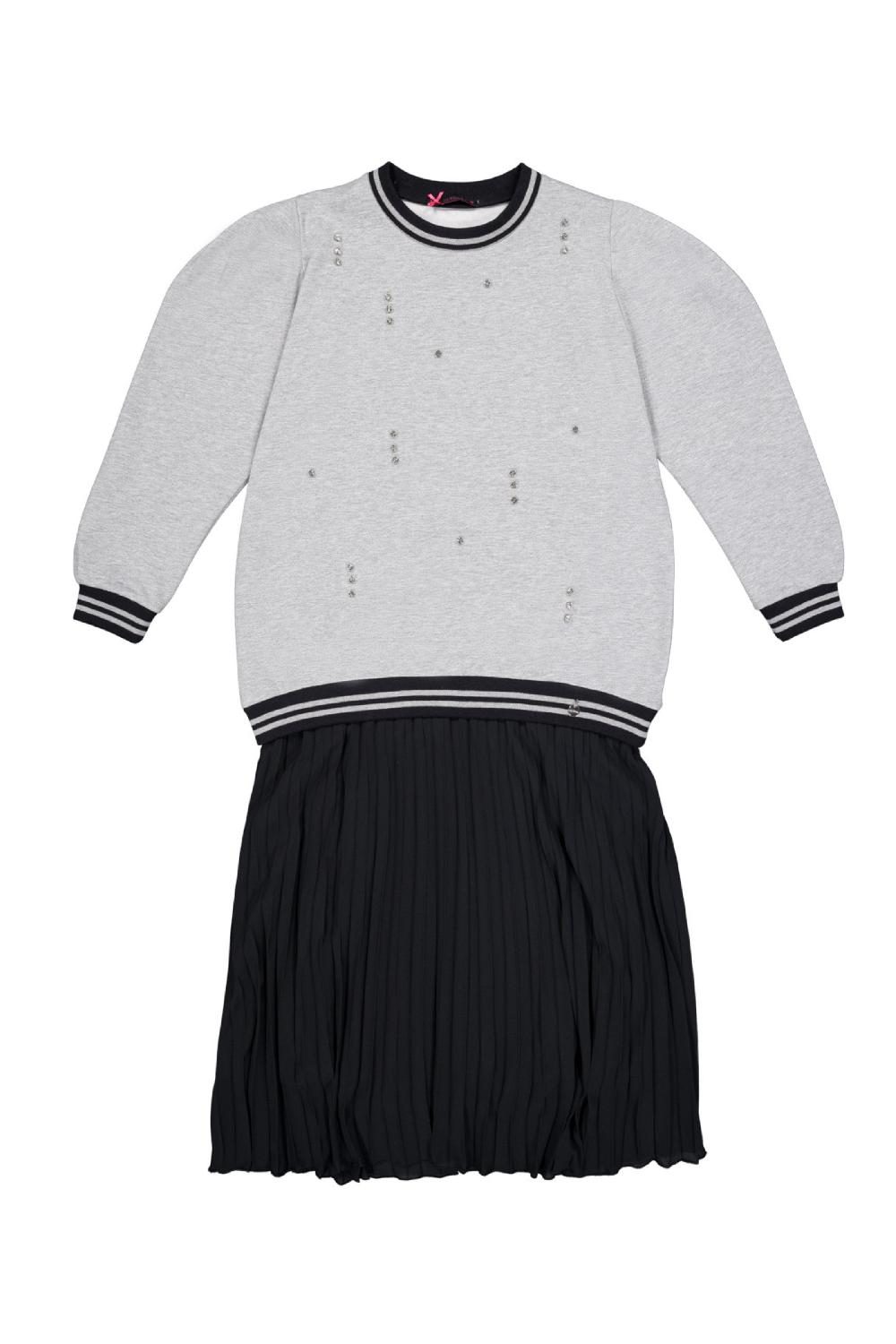 Lolitas&l Vestido Mixto Sudadera Gris Falda Plisada Lolitas&L