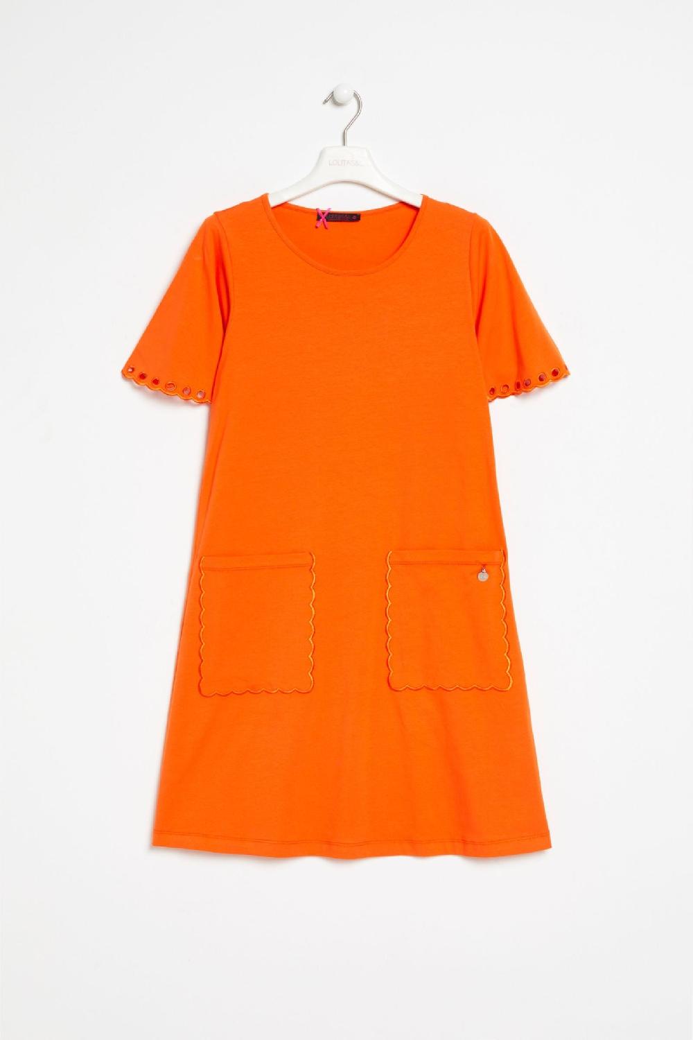Lolitas&l Vestido Naranja Con Bolsillos Y Manga Bordada Lolitas&L