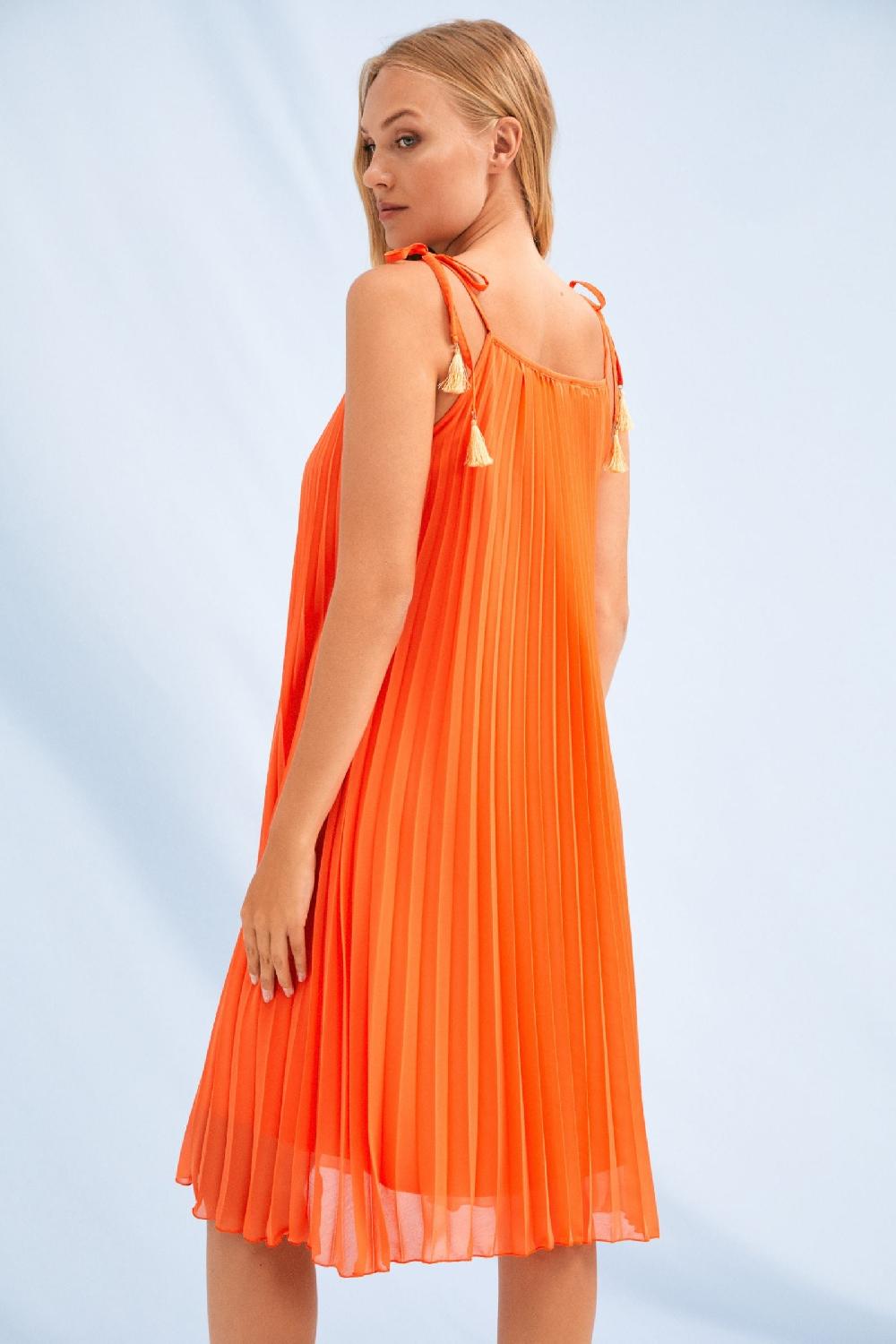 Lolitas&l Vestido Naranja Plisado De Tirantes LolitasyL