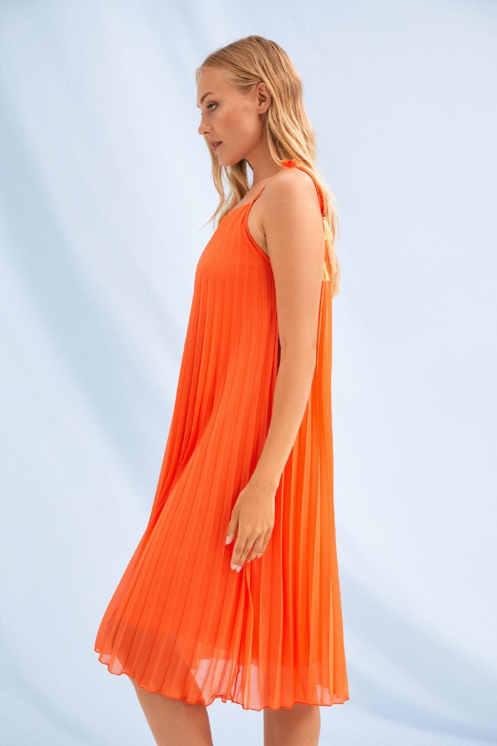 Lolitas&l Vestido Naranja Plisado De Tirantes LolitasyL