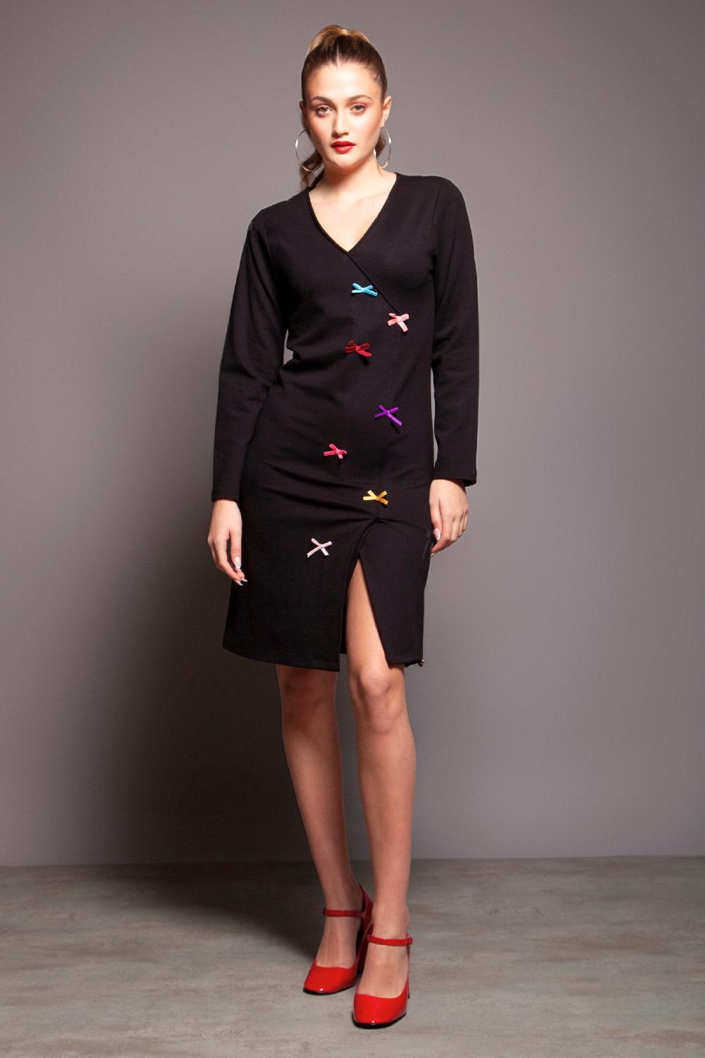 lolitas&l Vestido negro cruzado con lazos multicolor Lolitas&L