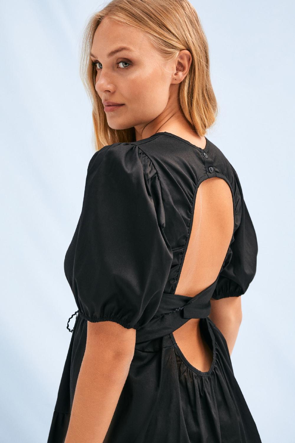 Lolitas&l Vestido Negro Espalda Abierta Con Manga Farol Lolitas&L