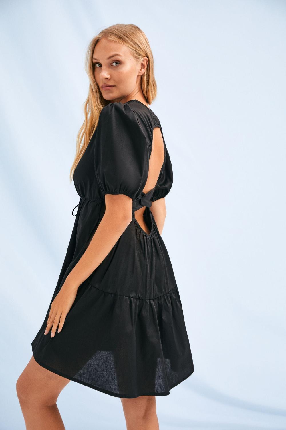 Lolitas&l Vestido Negro Espalda Abierta Con Manga Farol Lolitas&L