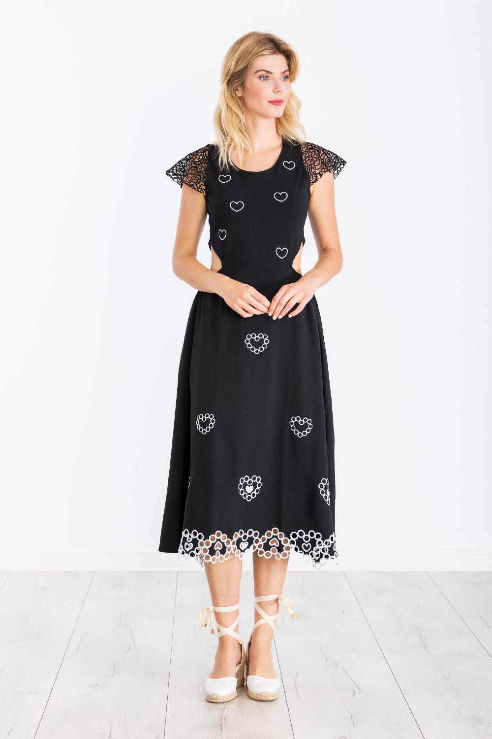 lolitas&l Vestido negro largo bordado corazones con mangas de grogre LolitasyL