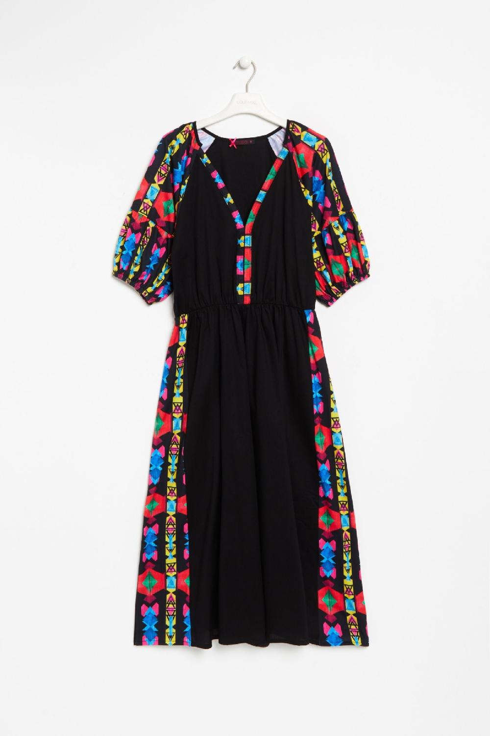 Lolitas&l Vestido Negro Largo Mangas Abullonadas Con Estampado Ethic Lolitas&L