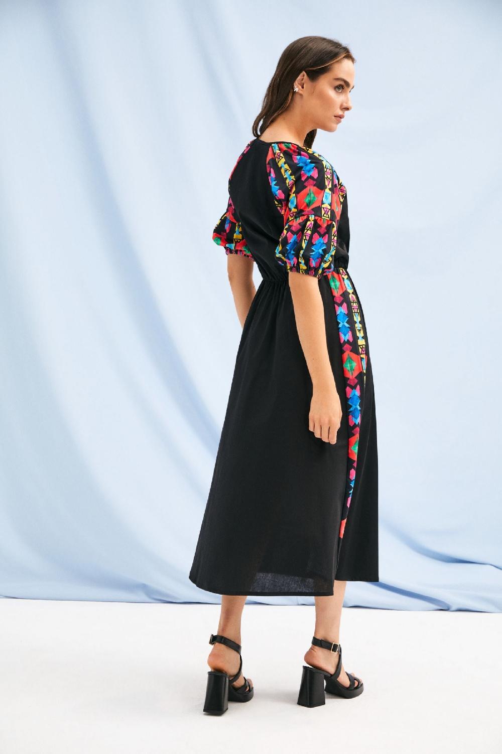 Lolitas&l Vestido Negro Largo Mangas Abullonadas Con Estampado Ethic Lolitas&L