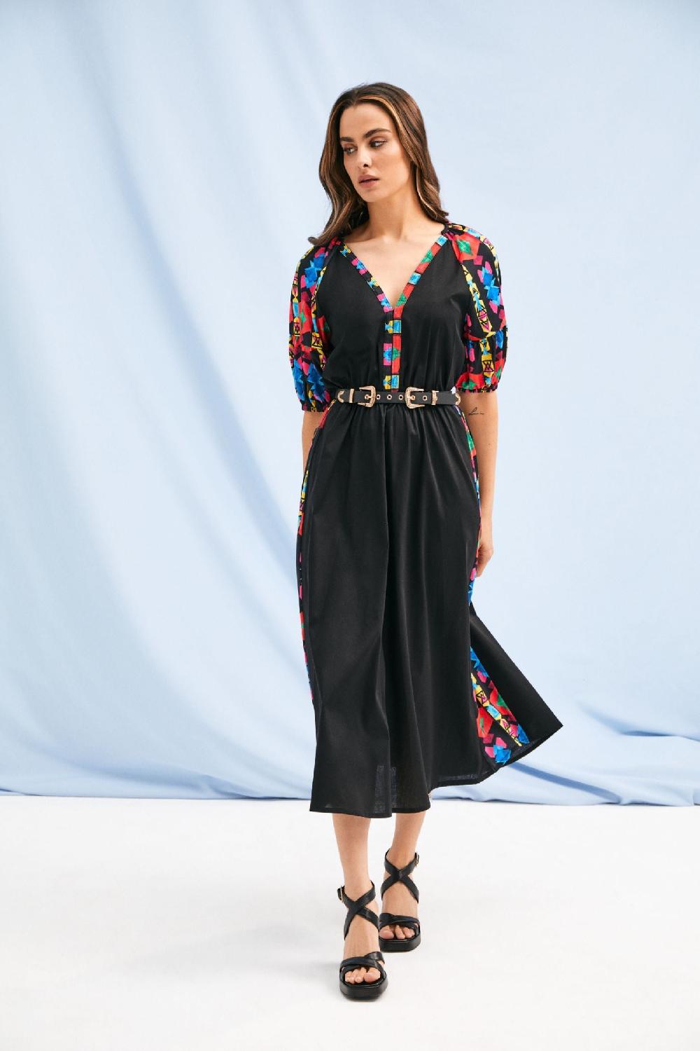 lolitas&l Vestido negro largo mangas abullonadas con estampado Ethic Lolitas&L